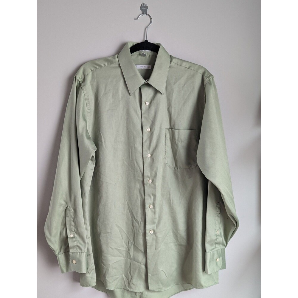 Geoffrey Beene Men's Long Sleeve Dress Shirt Green Size Large 16 34,35 Sateen
